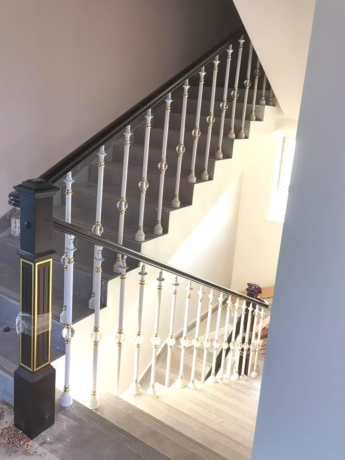 Escalera Barandilla Reemplazo De Balaustres De 95cm Para Escaleras Interiores Y Exteriores, Barandilla Hueca De Aluminio Para Escalones/ Pasamanos Con Decoración De Bolas De Cristal(White,100 Pack)