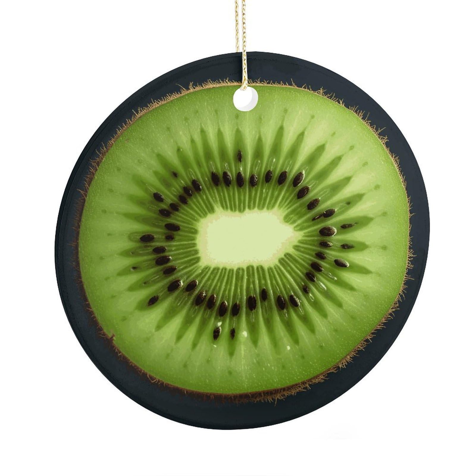 Fekiloot Style Kiwi Slice Christmas Ornaments 2.9 Inch Round Ceramic Ornament Keepsake Thank You Gifts For Office, Room, Home - Holiday Present Ideas