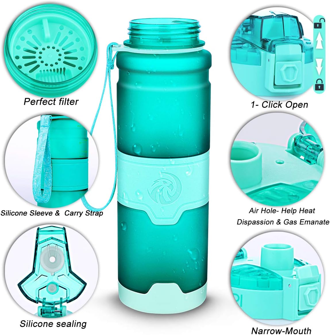 ZORRI Sports Water Bottle, 400/500/700ml/1L, BPA Free Leak Proof Tritan Lightweight Bottles for Outdoors,Camping,Cycling,Fitness,Gym,Yoga- Kids/Adults Drink Bottles with Filter, Lockable Pop Open Lid image 4