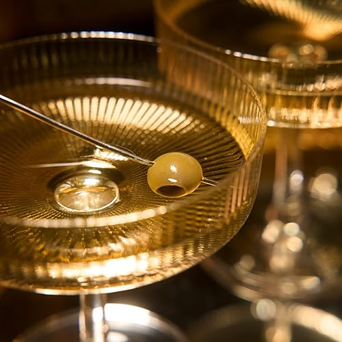 Miniatura 6 de Khen Copé Art Deco vintage acanalado de cristal  8 onzas  Juego de 12 vasos de cristal  bodas y fiestas, torre de champán, artículos esenciales de