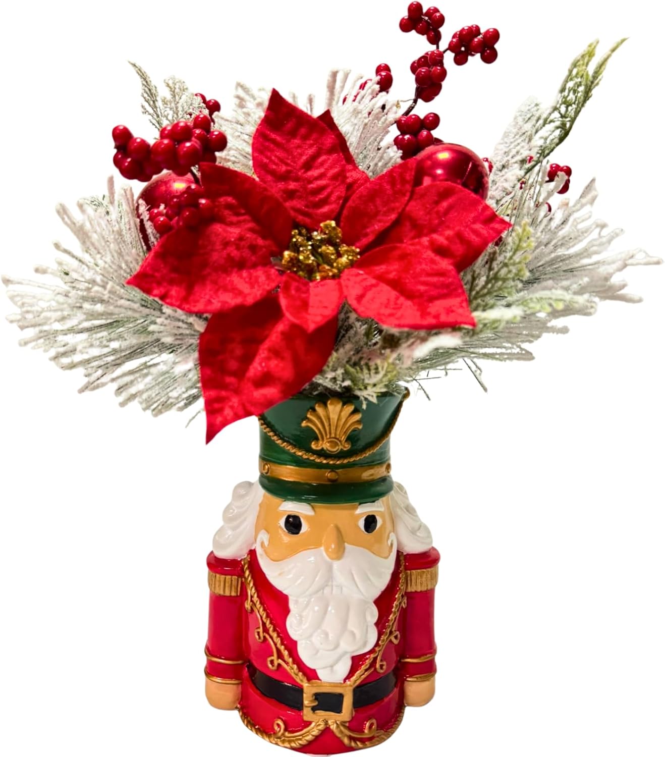 lighted christmas nutcracker resin nutcracker soldiers doll 16 inch red nutcracker figures with timer christmas poinsettia pine needles and red berries for holiday party tabletop xmas decor