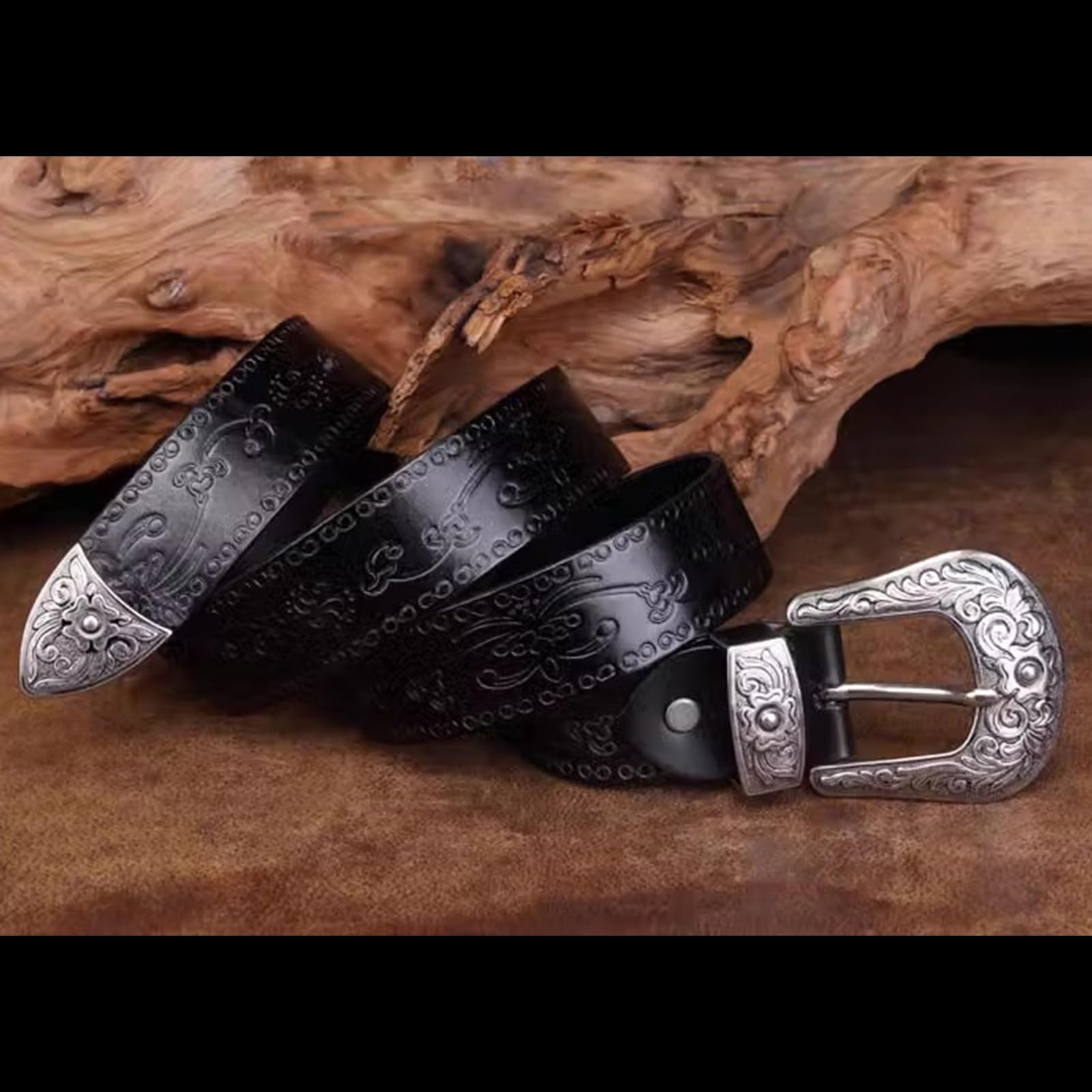 Cintura Western Country In Vera Pelle Con Grande Fibbia Vintage, Rilievo Floreale Per Cowboy Cowgirl E Jeans, Larghezza 35 Mm