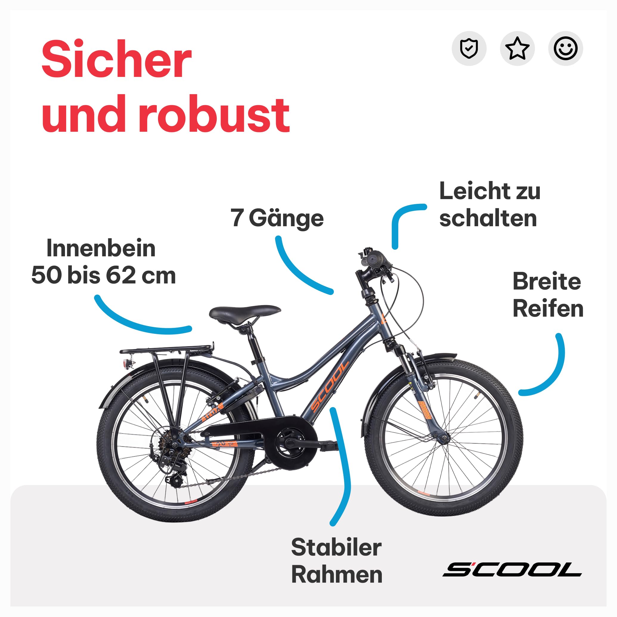 S’COOL Kinderfahrrad 20, 24, 26 Zoll, 6-Gang Kettenschaltung, troX, Körpergröße 115–165 cm, 6–14 Jahre, Gelände & Freizeit, für Jungen & Mädchen