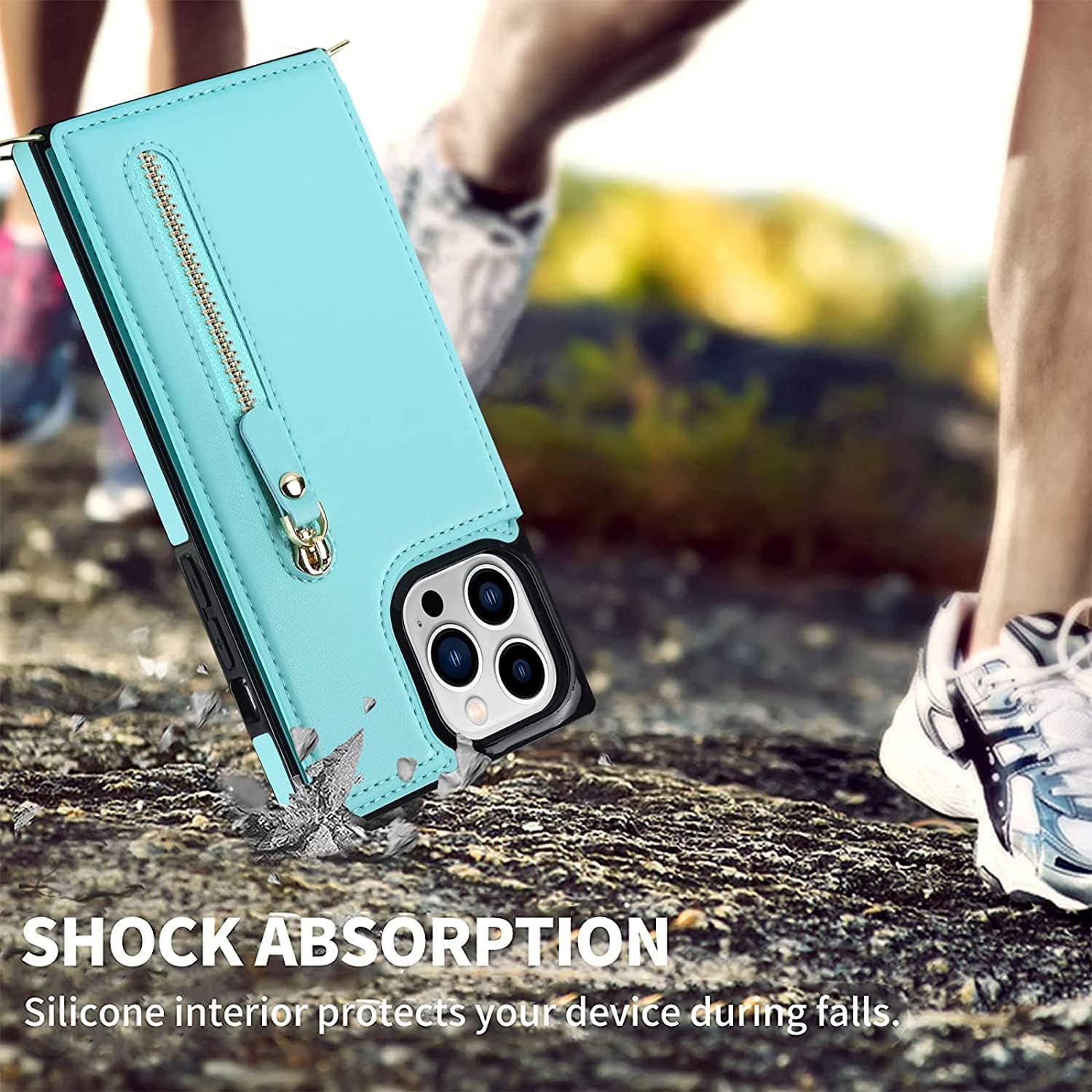 COOVS Crossbody Wallet Case for iPhone 14/14 Plus/14 Pro/14 Pro Max, Leather Zipper Flip Case with Card Slots Kickstand Detachable Lanyard Strap Magnetic Phone Cover (Color : Blue, Size : 14Pro)