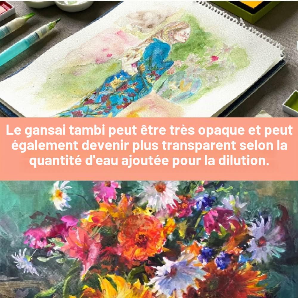 Kuretake Gansai Tambi, 100 couleurs en coffret bois, fabriqué au Japon