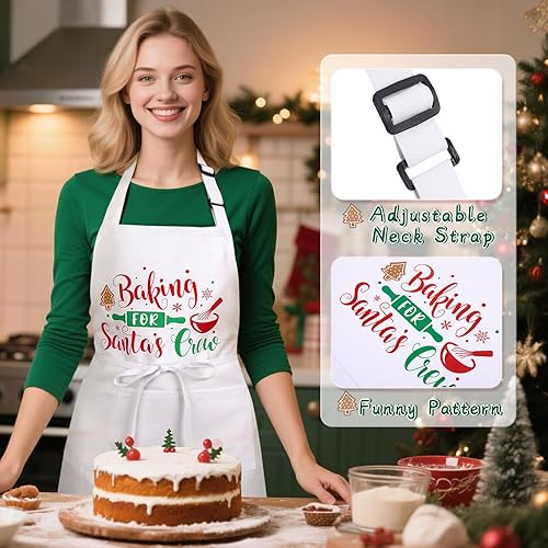 Miniatura 5 de NLUS Delantales de Navidad para mujeres y hombres con 3 bolsillos, delantales ajustables para cocinar en la cocina, divertidos regalos de Navidad