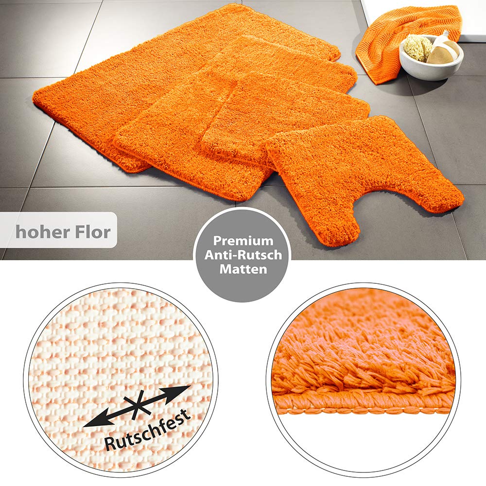 PANA® Duschvorleger mit Eckausschnitt (50x100x100 cm) • Badteppich für Eckduschen • Duschmatte rutschfest & waschbar • Eck Badematte • Ideal für eckige Duschkabinen • Farbe: Orange