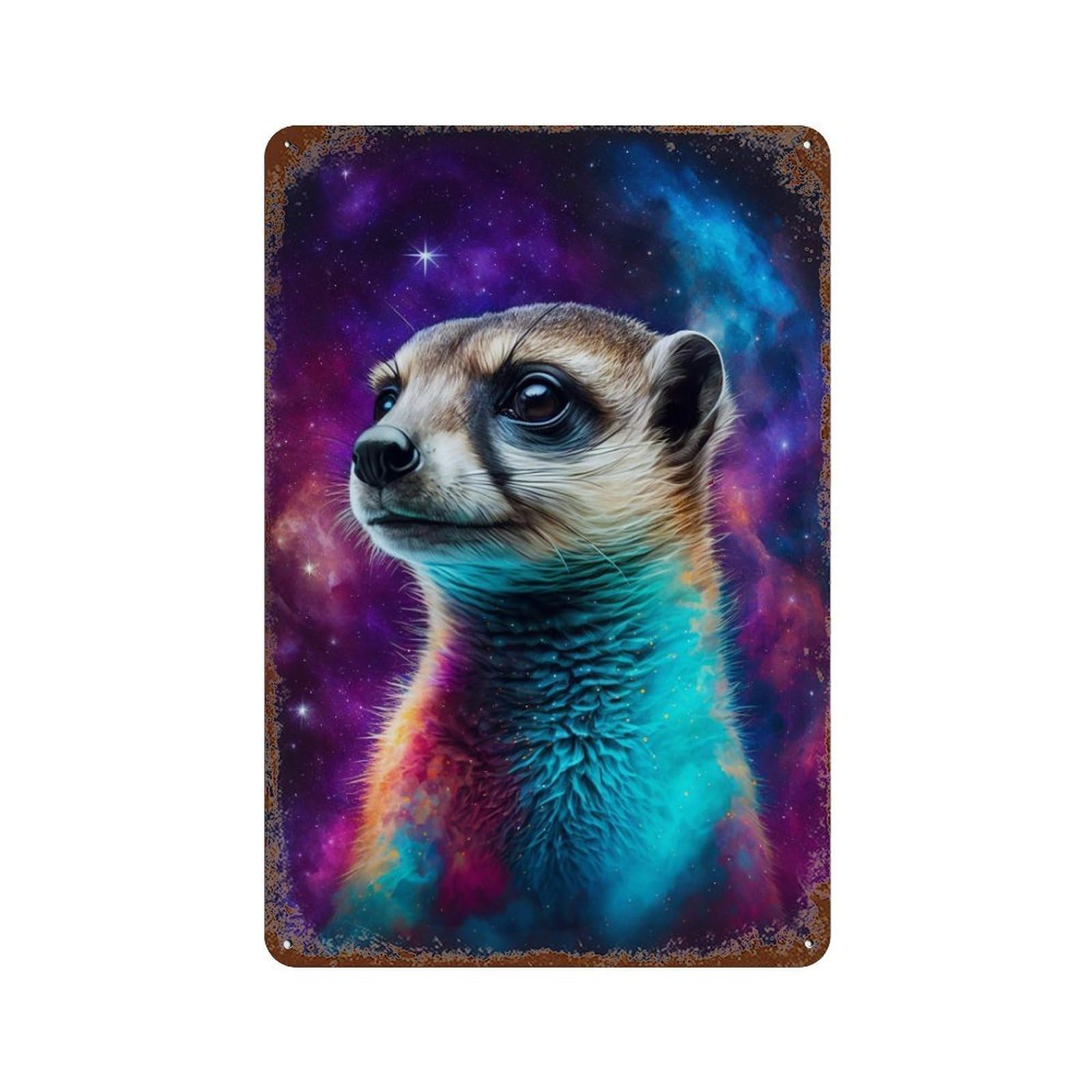 Cosmic Meerkat Portrait-1 Aged Metal Wall Plaque 11.8"x7.9", for Office, Studio And Wall Decor, Novelty Wall Decor
