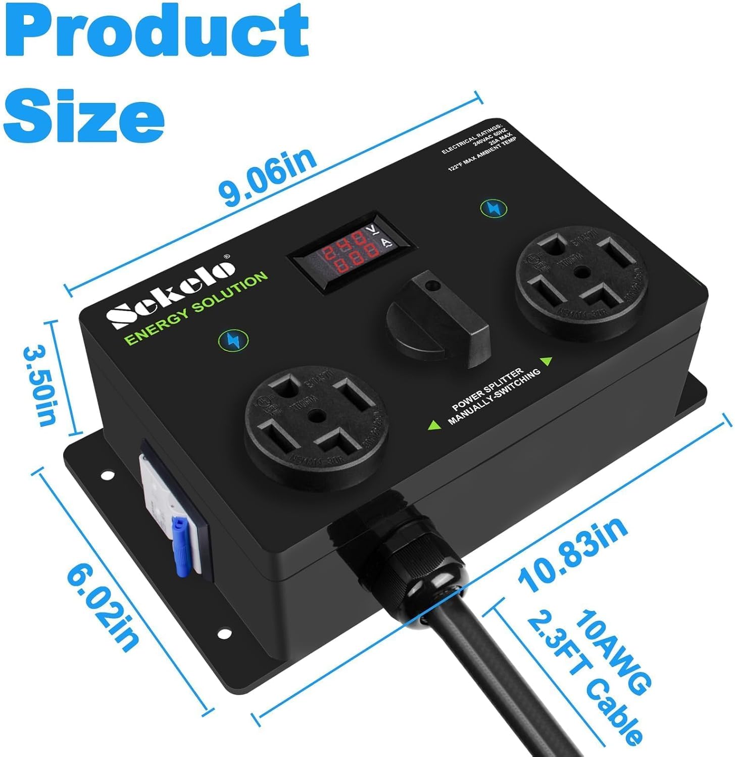 Manual EV Charging Switch for Dryer & EV, NEMA 14-30, 240V, 24A 5.76kW Max Power Splitter, with a Safety Breaker Switch, Hand-Operated Selector, Plug and Play