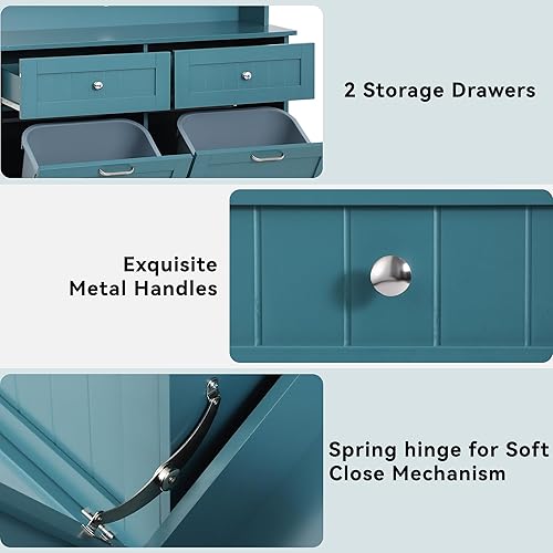 Miniatura 7 de Kitchen Pantry Storage Cabinet, Microwave Cabinet with Tilt Out Trash Cabinet, Freestanding Kitchen Hutch,Tall Pantry Cabinet Cupboard (Blue)