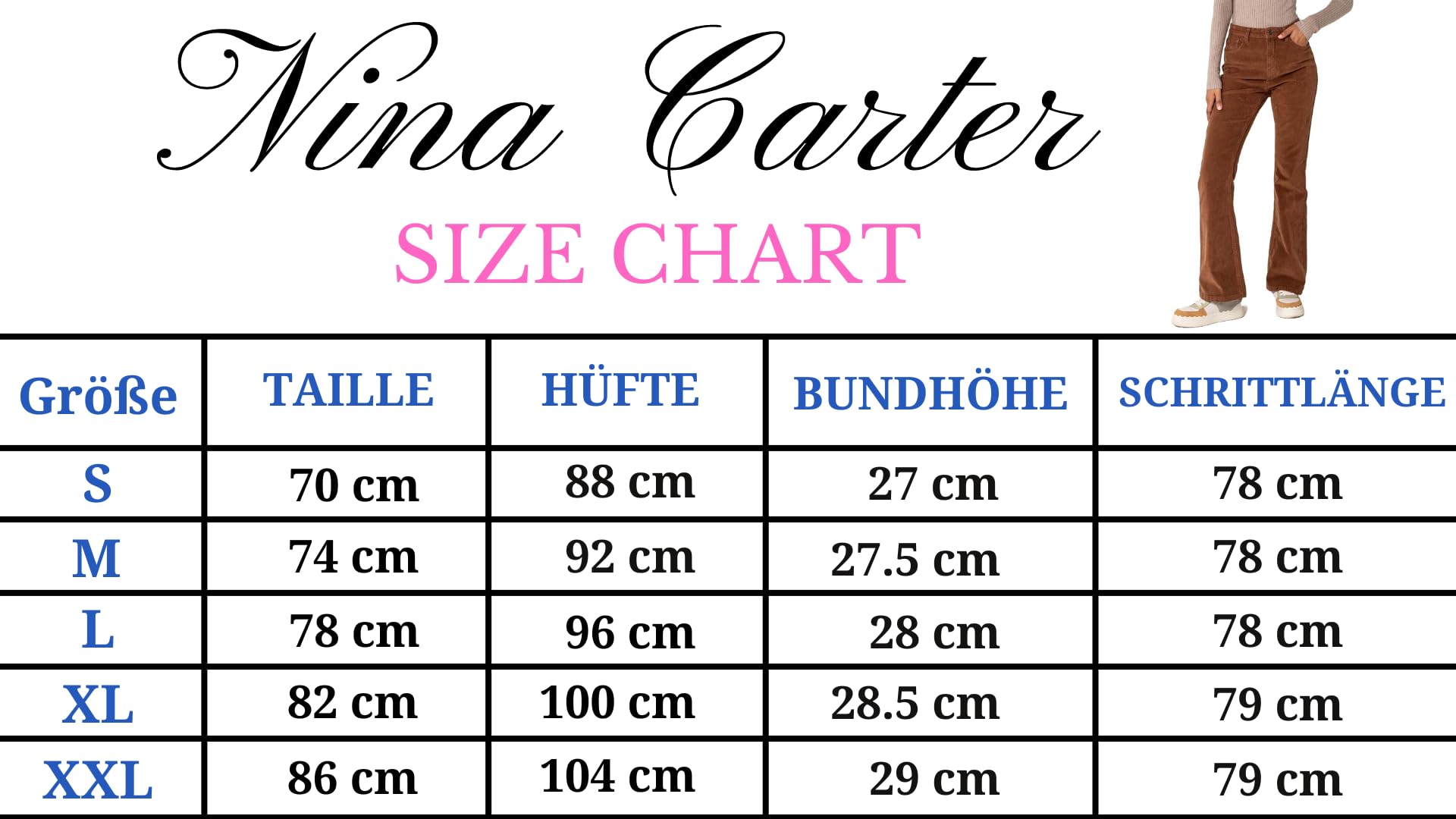 Nina Carter J221 - Pantaloni da donna a vita alta, in velluto a coste, stile vintage