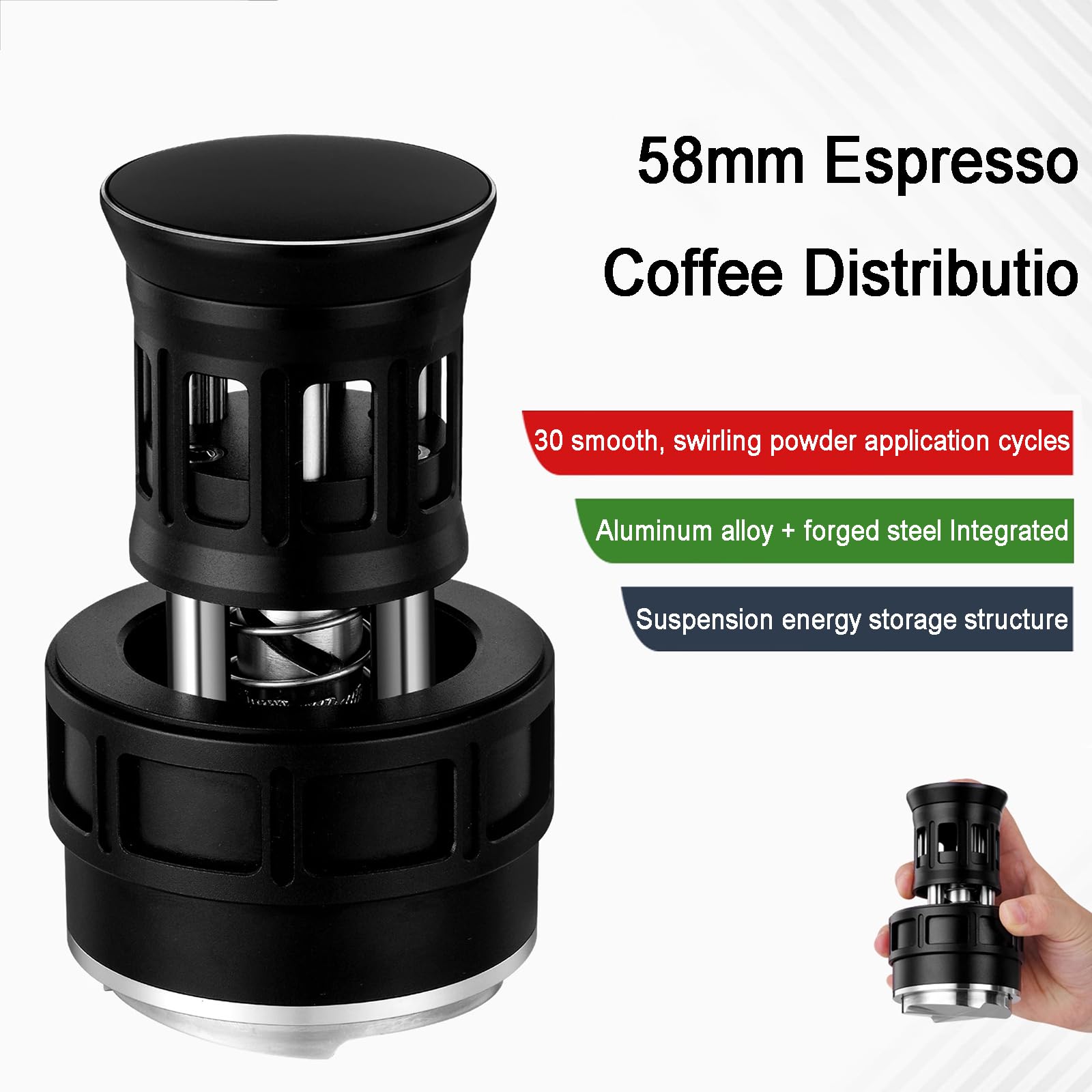 Distributore di caffè e manomissione, livellatore espresso da 58 mm, profondità regolabile, rotazione automatica, accessori per baristi