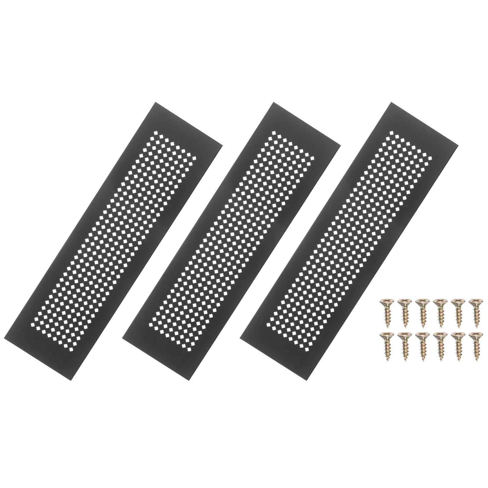 PATIKIL 12 x 3 Inch Door Air Vent Cover, 3 Pcs Aluminum Grille Ventilation Cover Louvered Diamond Hole with Mounting Screws for Cabinet Wardrobe Ceiling Door, Black