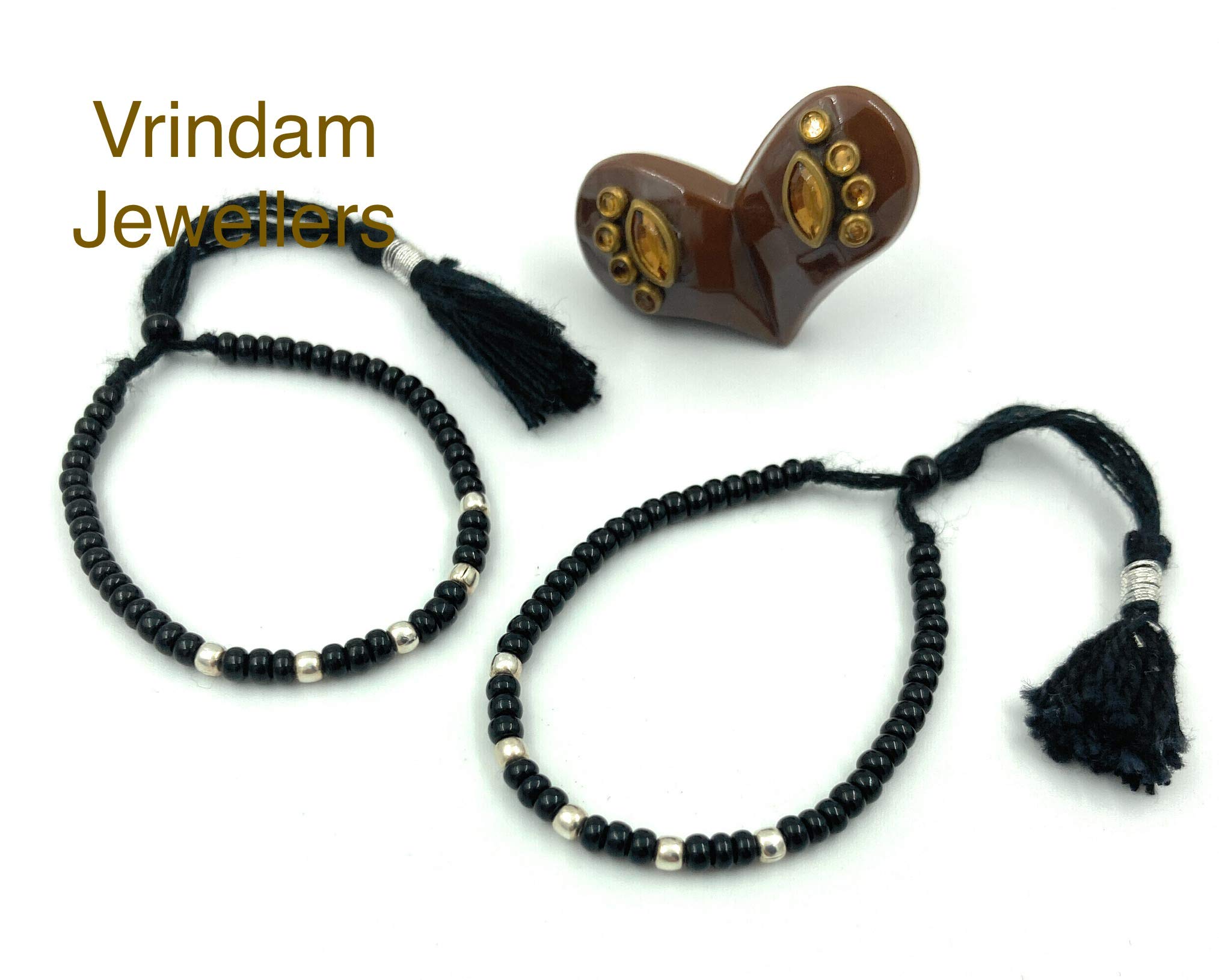 VRINDAM JEWELLERS 925 Sterling Silver Baby Nazariya Bracelet Pair | Black Beads Adjustable Kada for Infants & Newborns | Evil Eye Protection Jewelry | Traditional Handmade Silver Bracelet Set 3