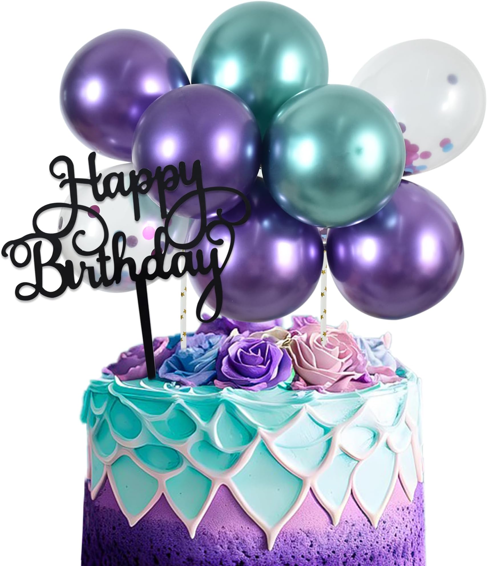 BEISHIDA Happy Birthday Cupcake Toppers - Blue Purple Mini Balloon Cloud Birthday Cake Decorations for Girls Women Theme Party Decorations