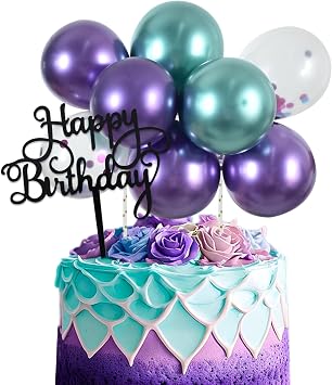 BEISHIDA Happy Birthday Cupcake Toppers - Blue Purple Mini Balloon Cloud Birthday Cake Decorations for Girls Women Theme Party Decorations