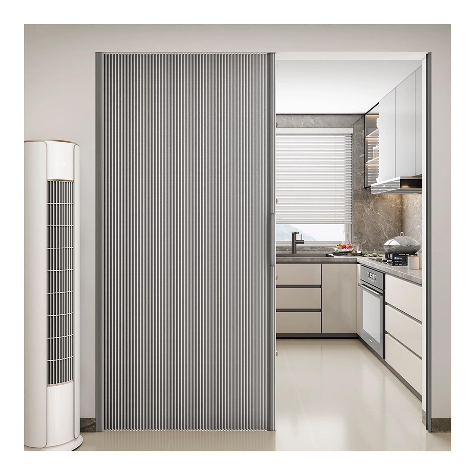 Kphymod Gray No Drill Honeycomb Folding Accordion Door, Frameless No Bottom Track Blackout Temporary Room Divider Partition Curtain For Bedroom Kitchen Bathroom(,H 200Cm - W 160-210Cm)