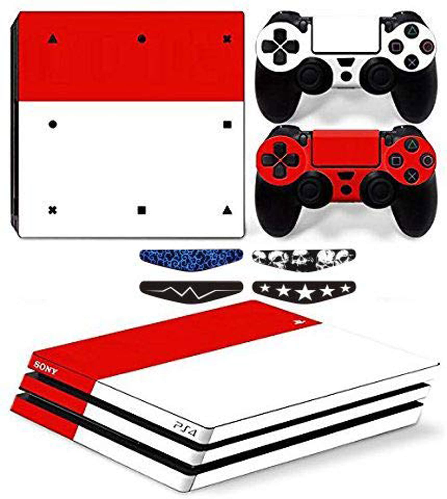 Elton Red&White Theme 3M Skin Sticker Cover for PS4 Pro Console and Controllers + 4 Led bar Decal (B08XBTJ7FC) Amazon Price History, Amazon Price Tracker