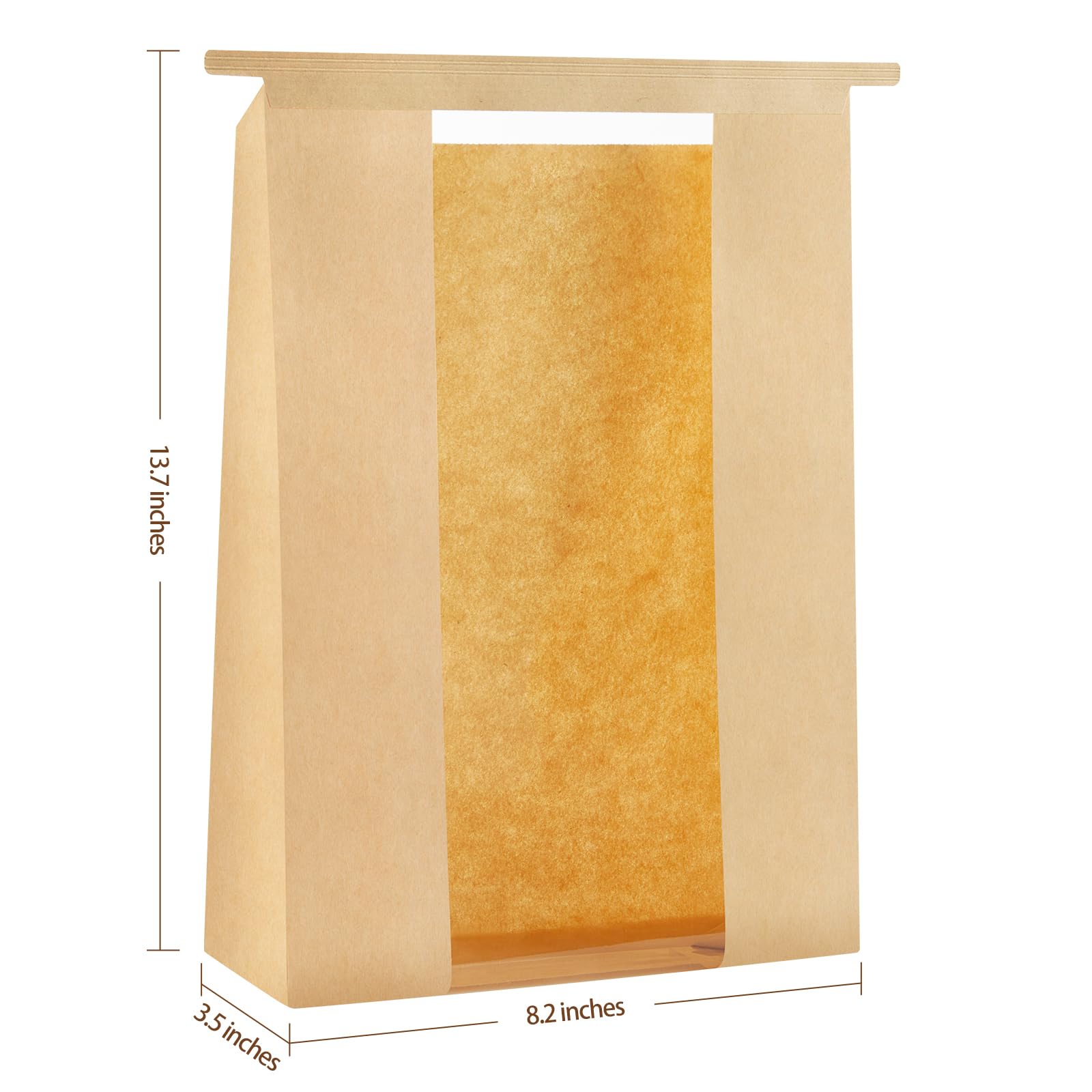 Ohuimrt 50 bolsas grandes de papel para pan casero, 13.7 x 8.2 x 3.5 pulgadas, bolsas de panadería con ventana, bolsas de pan de masa madre con cierre de pestaña de corbata de estaño