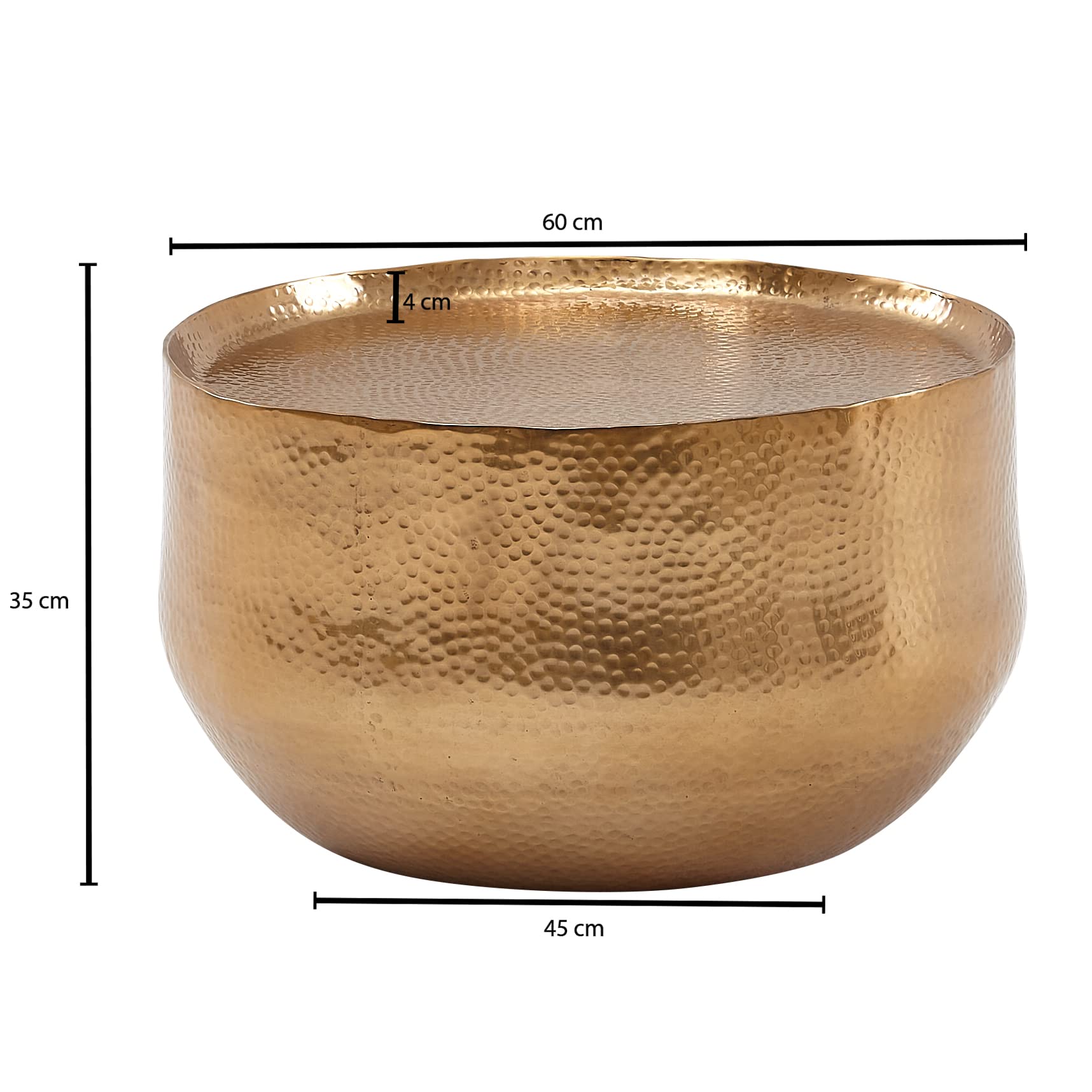 FineBuy Tavolino Rotondo 60x60x35 cm Metallo Oro, Tavolino da Soggiorno | tavolino da divano effetto martellato, orientale tavolino in alluminio, pezzo unico fatto a mano, tavolino lounge