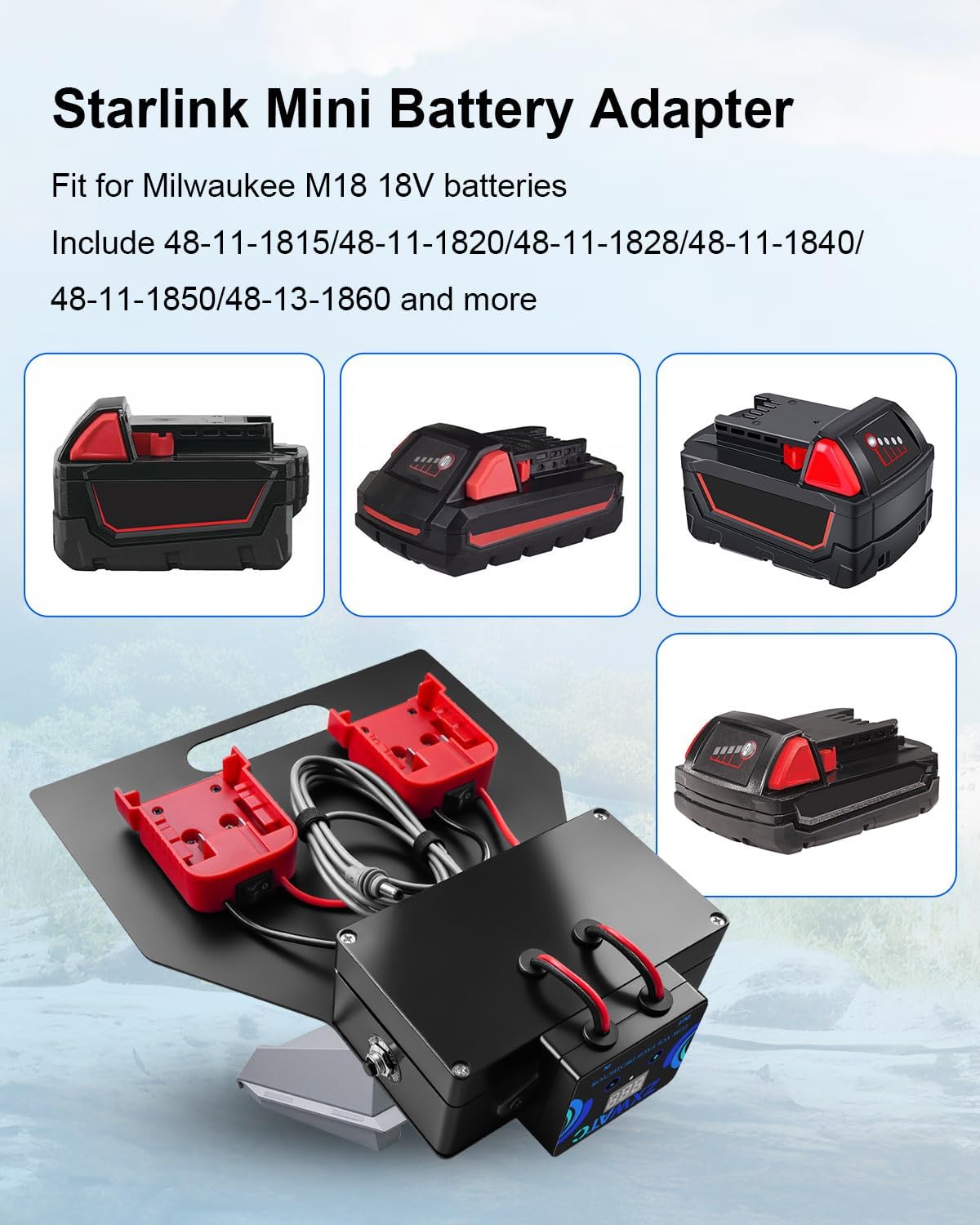 Starlink Mini Battery Adapter with Low Voltage Protector Fit for Milwaukee, Small and Portable Starlink Mini Mounting Kit with 6.56FT DC Power Cable, Battery Pack with Adjustable Mount Adapter