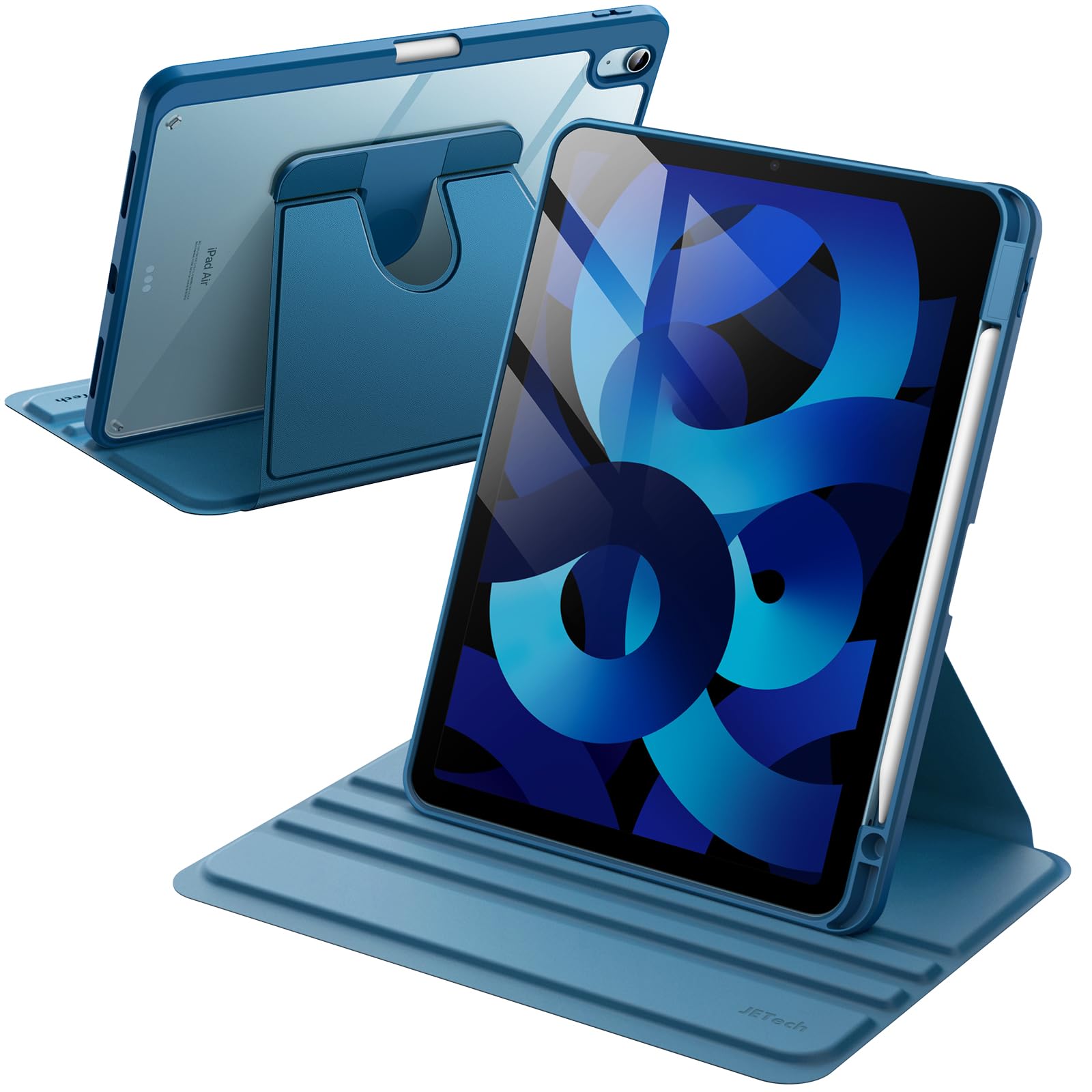 JETech Rotating Case for iPad Air 11-Inch M3/M2 (2025/2024), iPad Air 5/4 (2022/2020 10.9-Inch), 360 Degree Rotation Protective Stand Cover Clear Back (Blue)