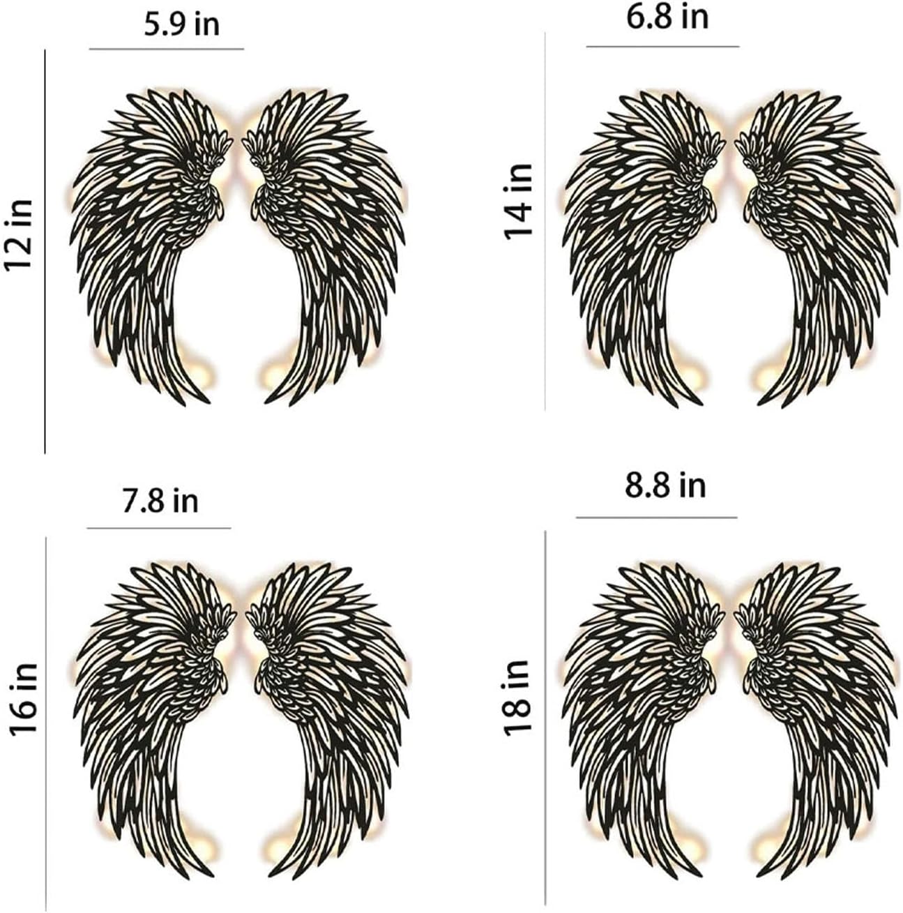 1 Pair Angel Wings Metal Wall Art Decor with Led Lights, 2024 New 3D Angel Wings Wall Sculptures Decor, DIY Metal Wall Art Hanging Decor for Home Bedroom Living Room Office Garden (D-18 inch)