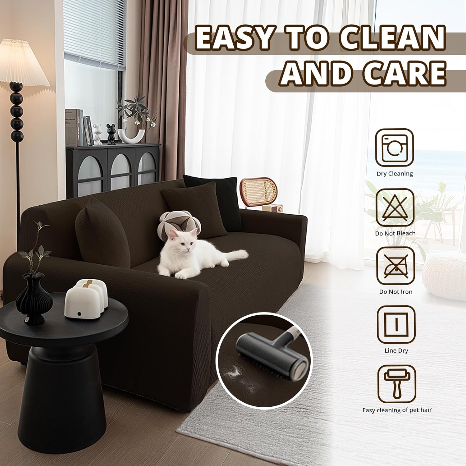 Stretch Couch Covers, Couch Covers for 2 Cushion Couch Sofa pet Friendly, Washable, Furniture Protector Sofa with Elastic Bottom for Cats, Dogs (Puff Grid - Coffee, 2 Seats)