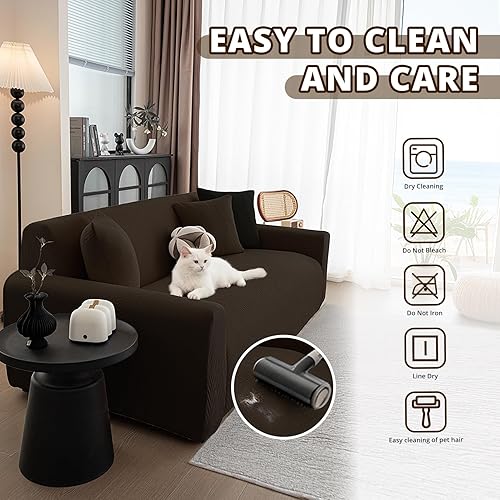 Miniatura 7 de Fundas elásticas para sofá de 2 cojines, aptas para mascotas, lavables, protectores de muebles con parte inferior elástica para gatos y perros