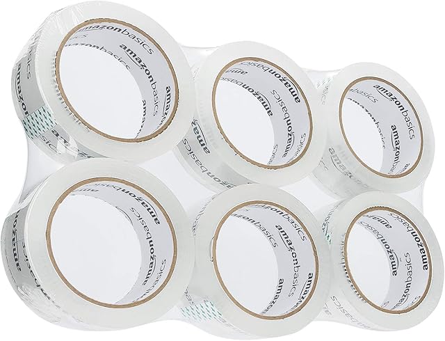 Amazon Basics Moving and Storage Packaging Tape, 4.7 cm width x 49.9 meters length, Crystal Clear, 6-Pack
