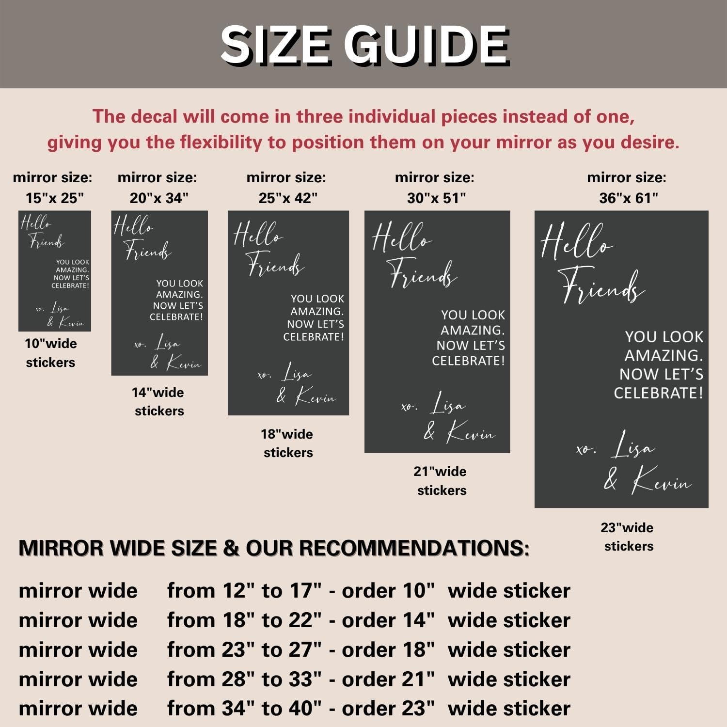Selfie Mirror Decal for Wedding Entry Sign - Hello Friends Now Let's Celebrate Decals - Mirror Selfie Decals for Wedding, Welcome Mirror Stickers (Hello Friends - (Custom))