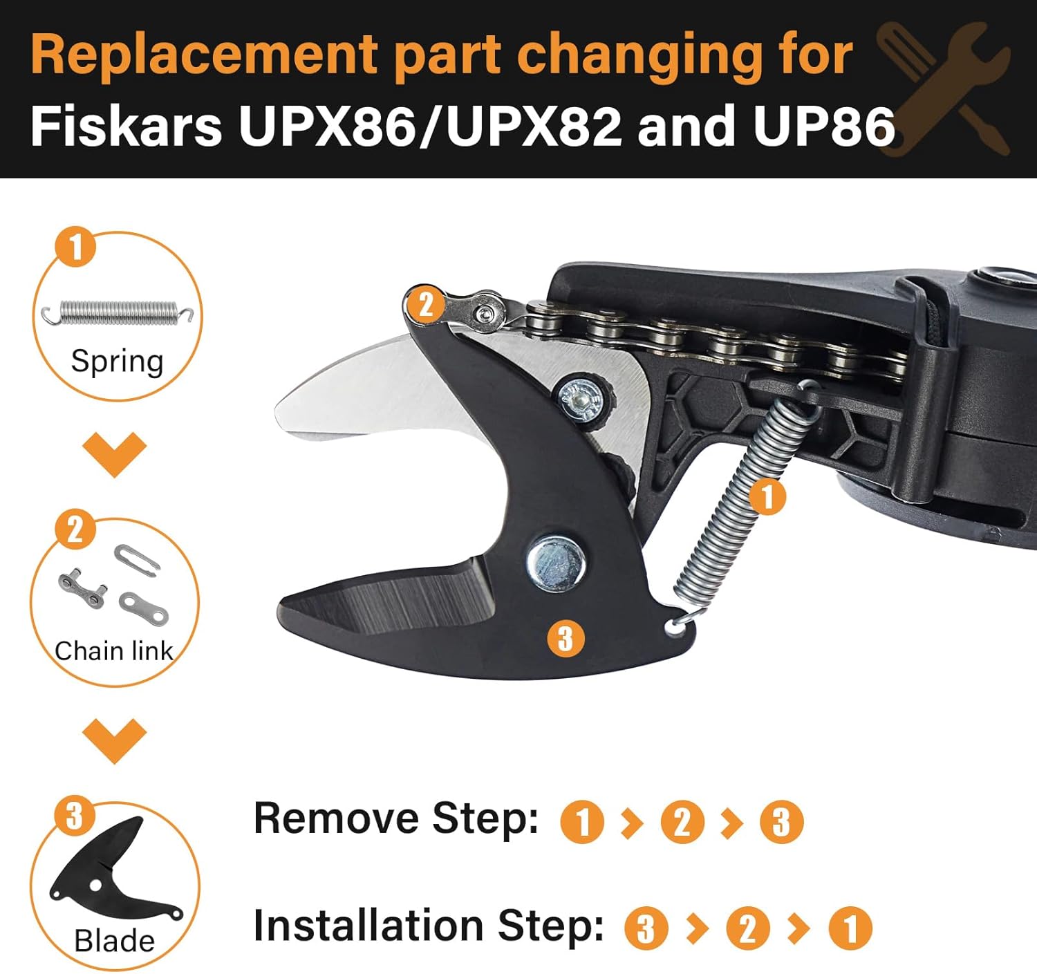 1026293 Branch Cutter Blade Replacement for Fiskars Multi-Function Branch Cutters UPX82, UPX86, UP82, UP84 and UP86, Branch Cut Blade with Spring and Spare Chain