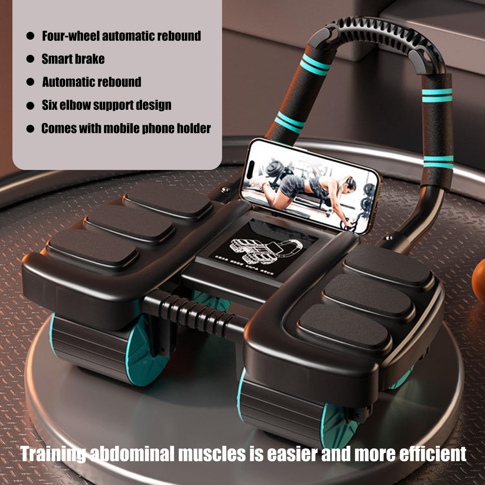 Ab Roller - Attrezzo per allenamento addominali a rimbalzo automatico, stabile a 4 ruote, per addominali, resistente, per allenamento addominale e fitness a casa