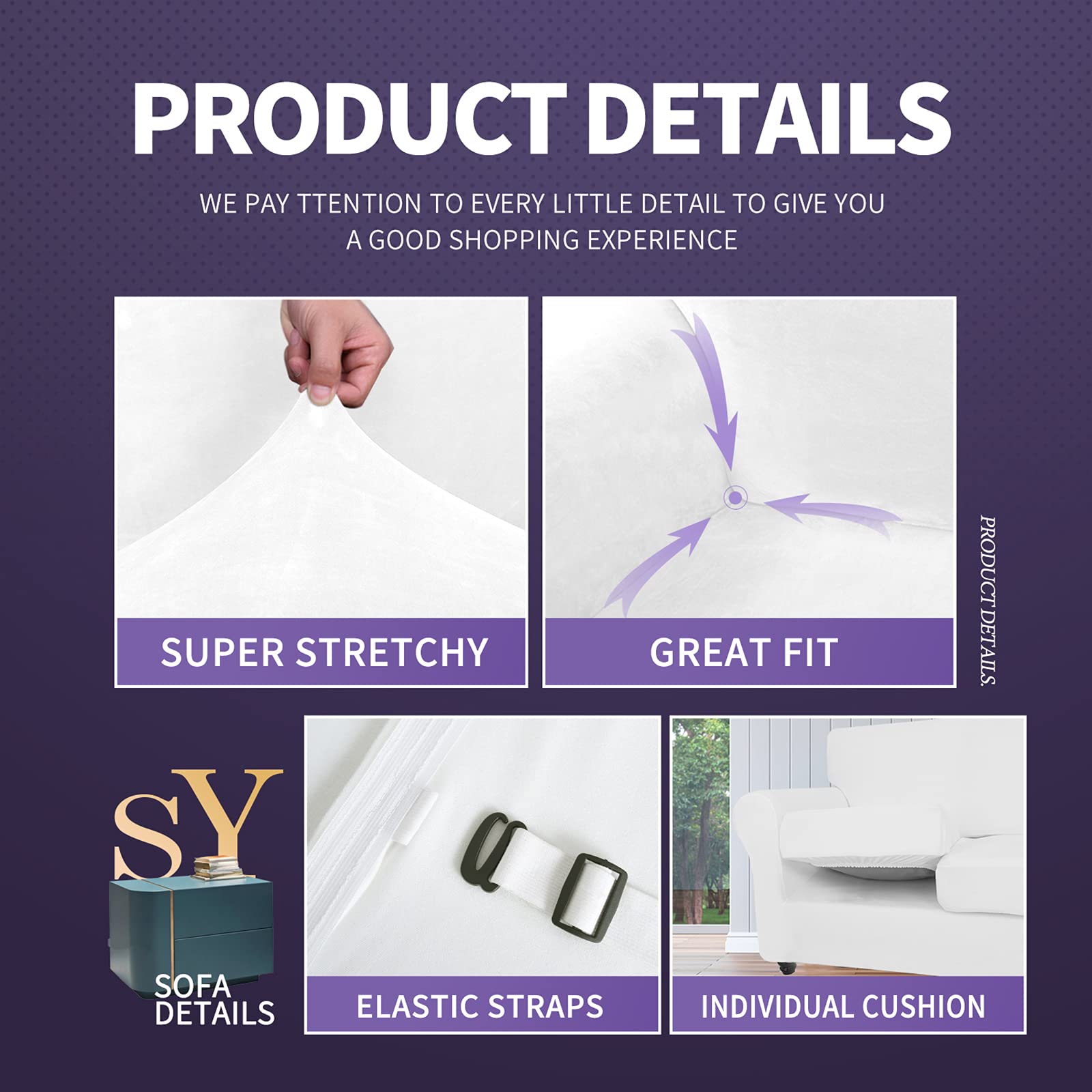 ZNSAYOTX Oversized Velvet 3 Piece Couch Cover with 2 Extra Large Seat Cushion Covers Stretch Sofa Cover for 2 Cushion Couch Thick Loveseat Sofa Slipcover for Living Room (White), 71"-91"(2 Cushions)