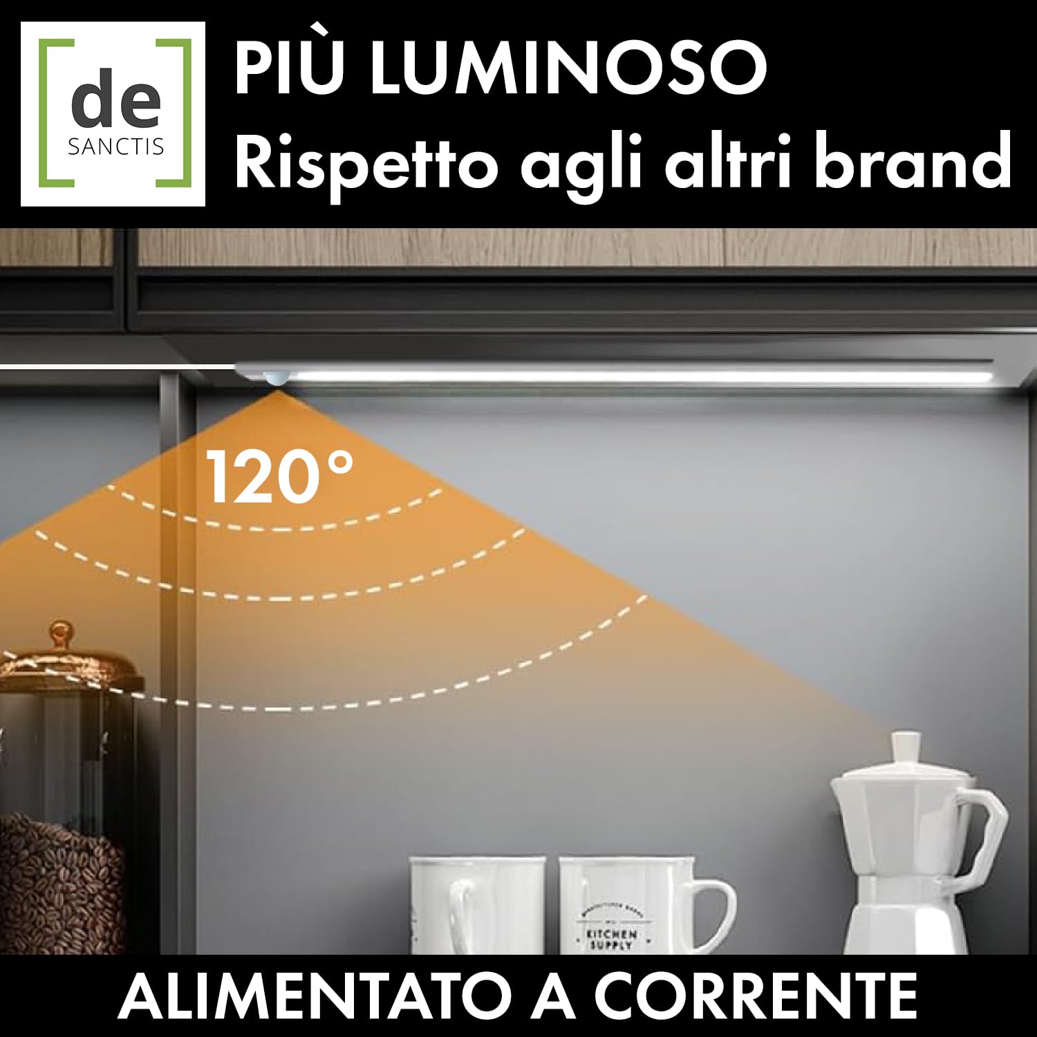 DE SANCTIS LIGHT DESIGN Barra Led con sensore di movimento 12 V Luci Notturna Luce da Esposizione Cucina,Scale, Corridoio, Garage Lampada Guardaroba (140, Luce naturale)