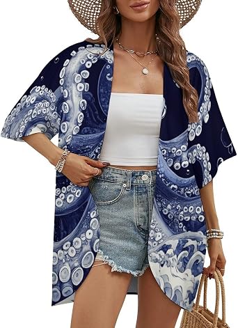 Kimono Cardigans for Women Beach Cover Ups Lightweight Open Front Short Sleeve Loose Casual Summer Tops