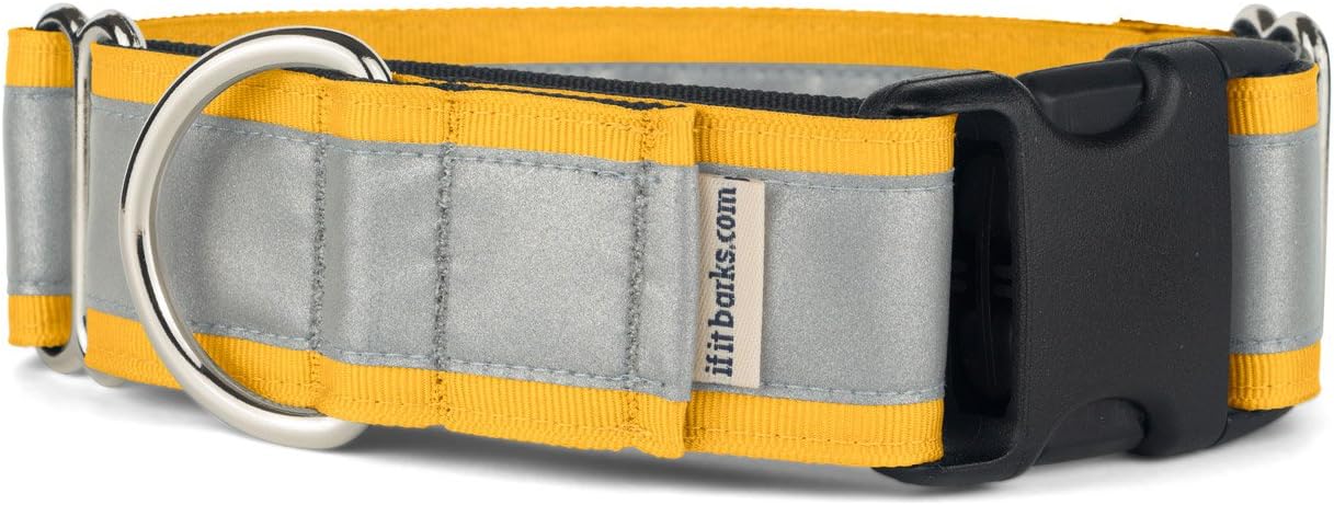 If It Barks - 1.5" Reflective Martingale Collar with Quick Snap Buckle for Dogs - Adjustable - Made in USA - Strong, Durable, and Comfy - Ideal for Training - Fits Most Breeds - Medium, Yellow Gold