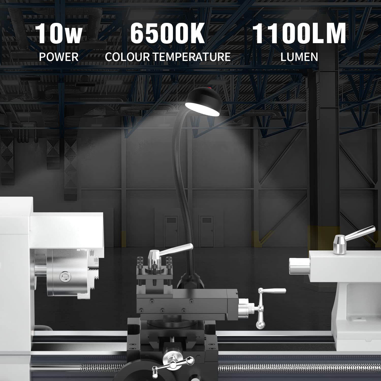 Luce da lavoro, lampada a LED da 10 W, impermeabile IP65, lampada flessibile a collo di cigno da 1100 lumen, per fresatura tornio, trapano, illuminazione industriale [classe energetica A+++]