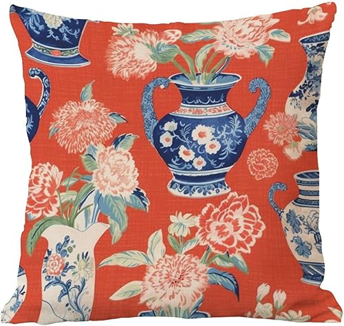 Miniatura 6 de Funda de almohada china con tarro de jengibre, funda de almohada de flores asiáticas, funda de cojín rútica, funda de almohada cuadrada decorativa