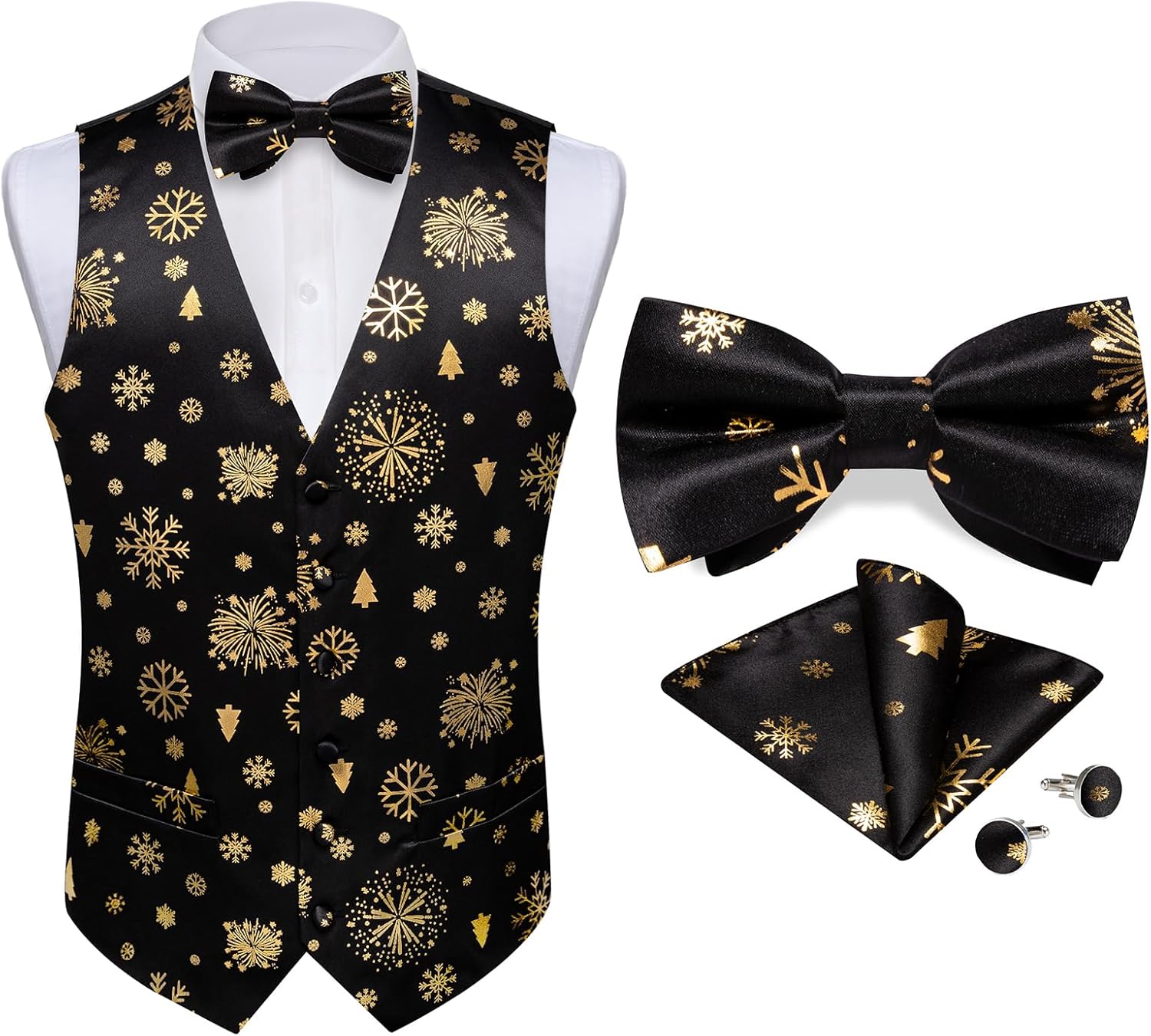 DiBanGu Mens Christmas Suit Vest Holiday Xmas Waistcoat Bowtie Set Party Suit Vest Christmas Holiday Waistcoat Tuxedo