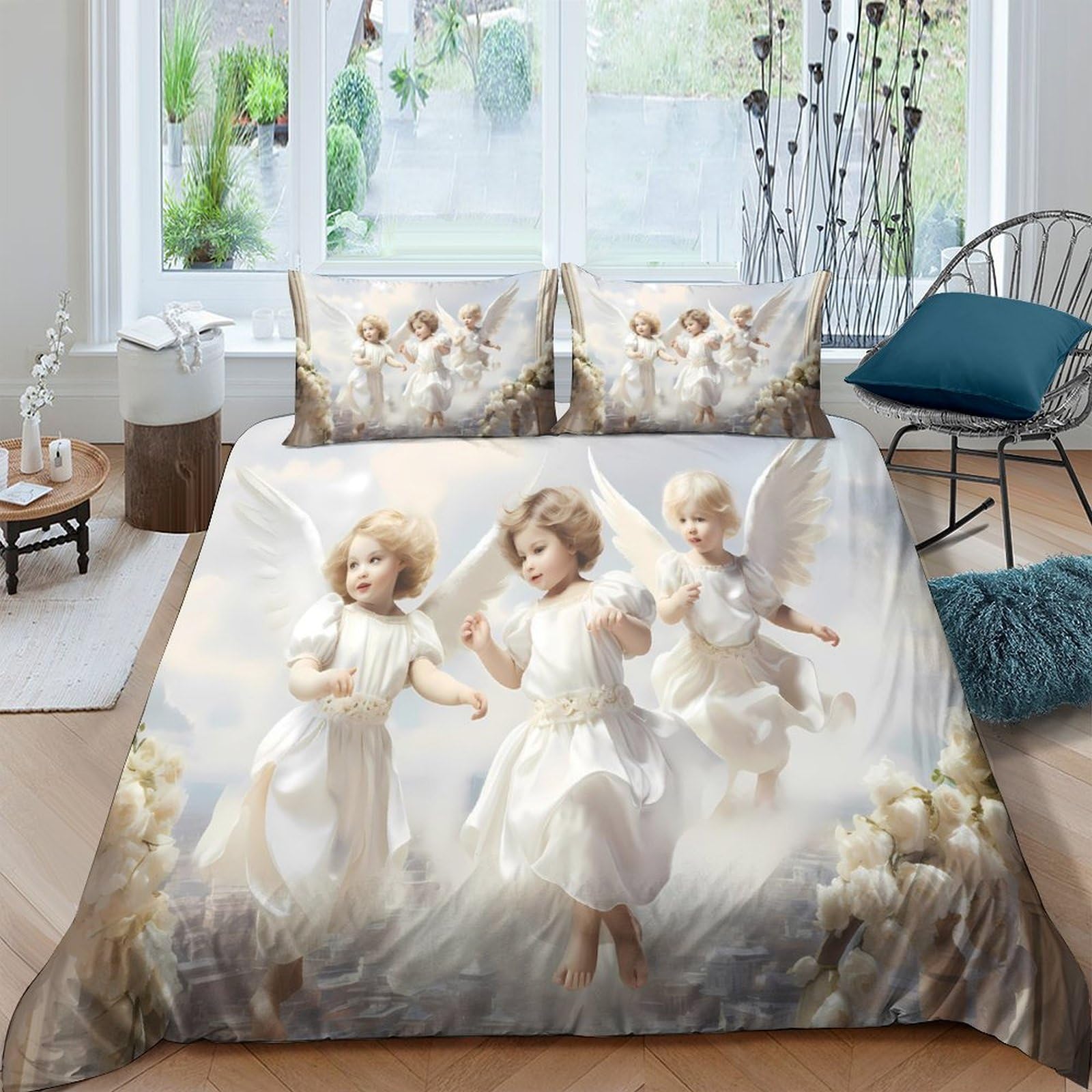 Ctjqhvkz Style-8 3D Printed Angel Art Fitted Sheet Microfiber Soft Breathable Cherub Bed Cover For Bedroom Guest Room Decor Single（135X200cm）