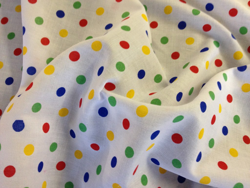 White Multicoloured Polka Dot Polycotton Fabric (Per Metre)
