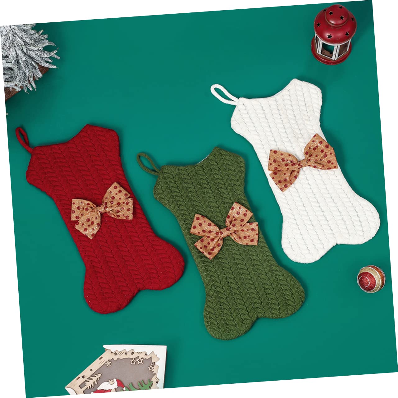 PRETYZOOM 3 Pz Calze di Osso Lavorate a Maglia Calze di Natale all'Uncinetto Ornamento del di Natale Borsa di Natale Ornamento Dell'albero di Natale Calza Ossea Bianca Filato