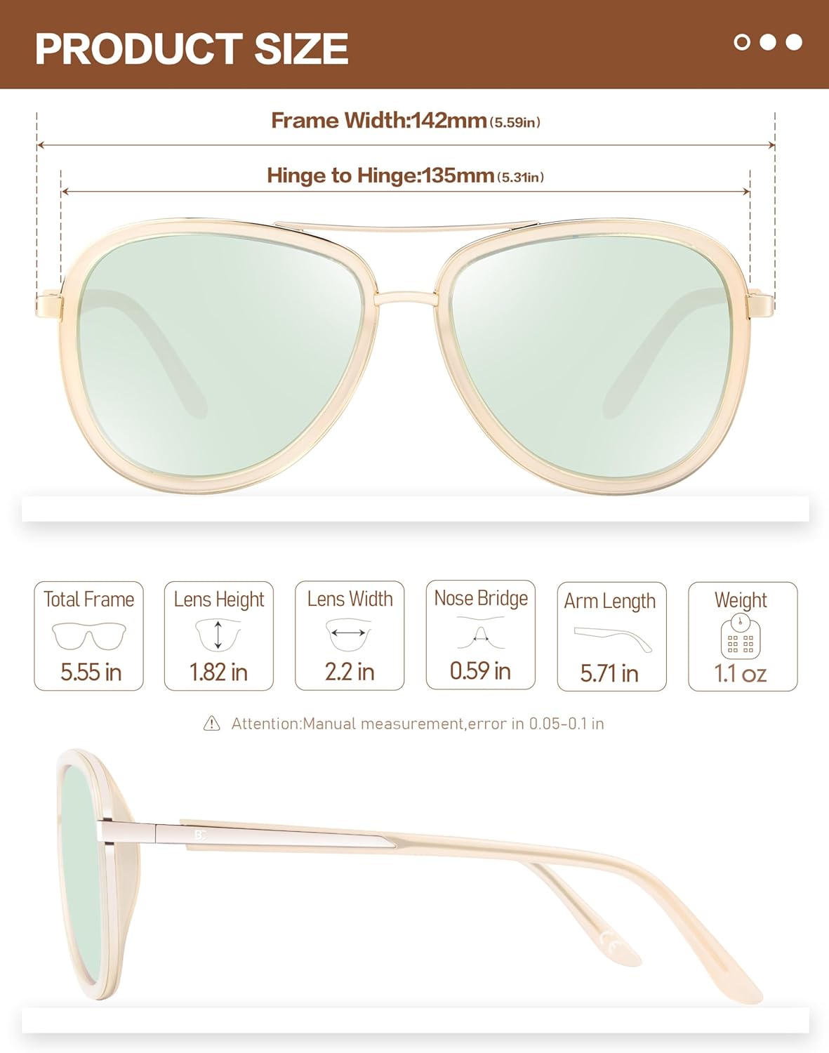 BIRCEN Polarized Sunglasses for Women UV - Protection Womens Retro Mirrored Shades with Acetate Frame BC2001 - Image 3