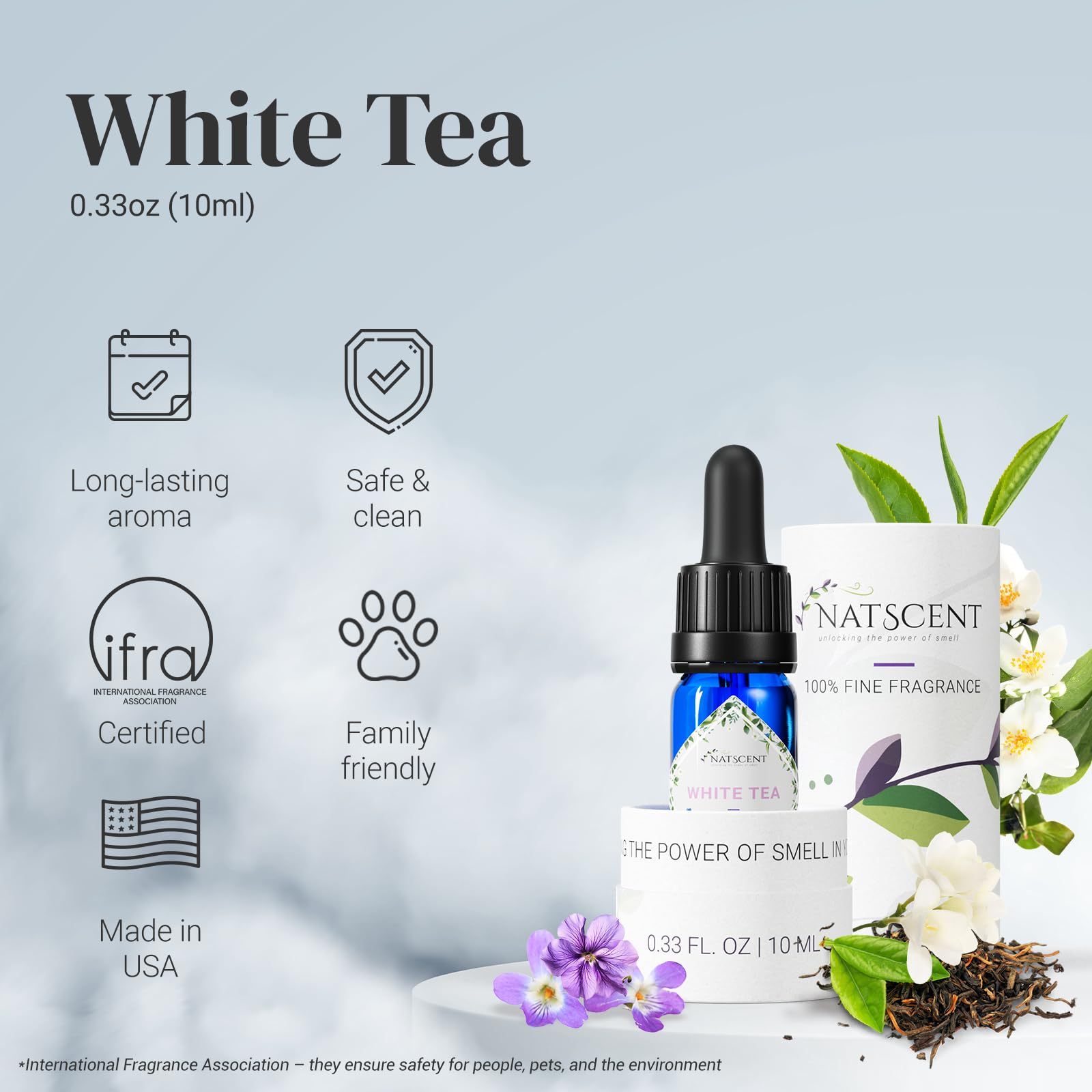 Natscent White Tea Essential Oils for Diffusers for Home, Nature-derived White Tea Diffuser Oil, Long-Lasting & Family-Friendly Diffuser Oils Scents, IFRA Certified, Cold Air & Ultrasonic - 0.33 0z