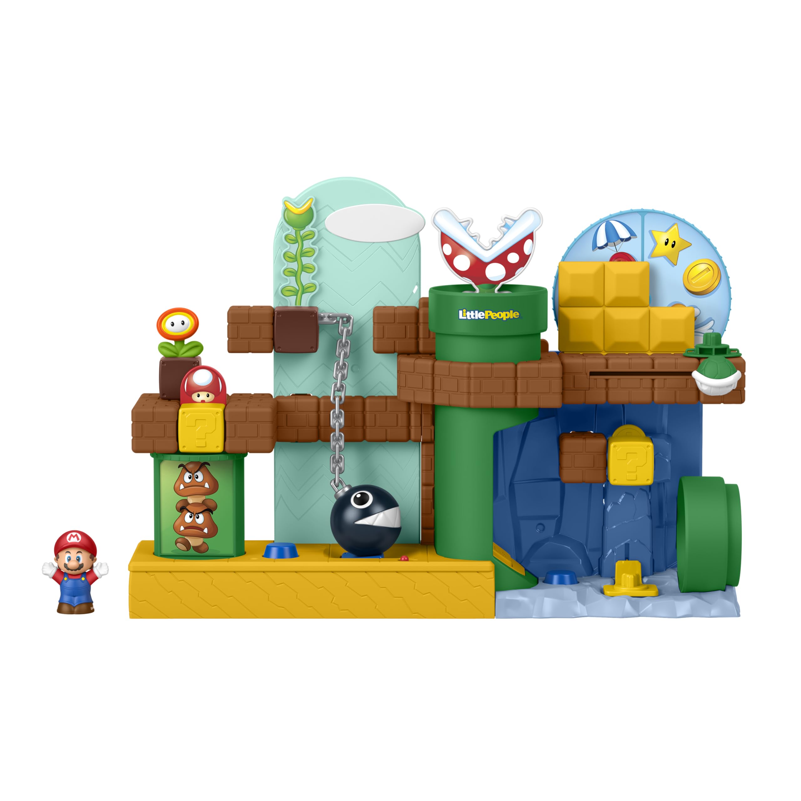 Fisher-Price Little People Moja przygoda z Mario | Mario zestaw do zabawy z figurką i 1 akcesoriami, dźwiękami, aktywnością i umiejętnością motoryczną, +18 miesięcy, JHG61