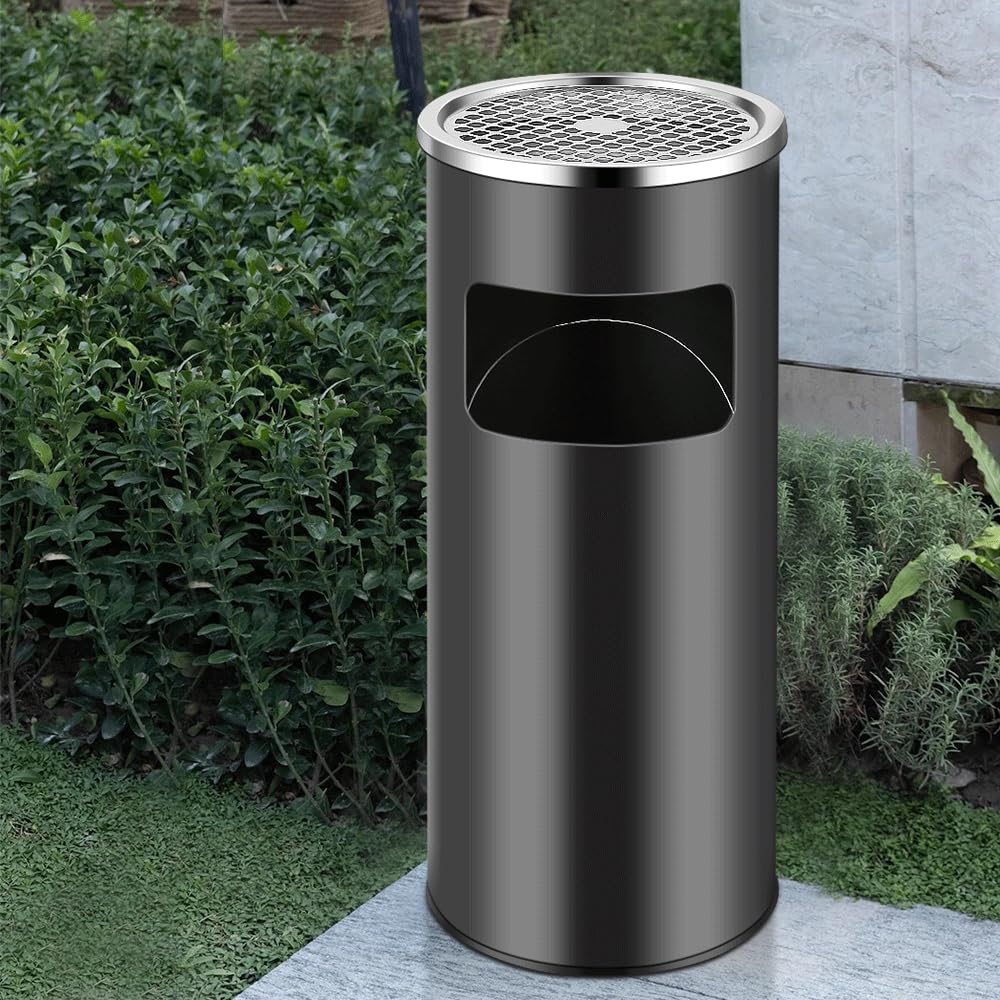 homewell Cenicero y cubo de basura 2 en 1, cubo de basura de 30 L, cubo interior extraíble, revestimiento de polvo macizo, cenicero de pie para exterior, diámetro de 25 x 60 cm (juego de 2 piezas)