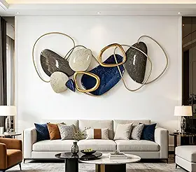 Decoração de parede de metal grande, esculturas de parede modernas feitas à mão inspiradas em pedra abstrata 3D para sala de estar, quarto, entrada 104 x 48 cm