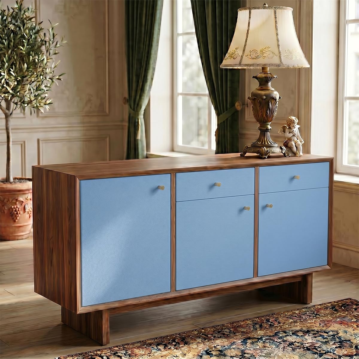 Ambiance Sticker Vinyle Imperméable Cuisine Armoire Porte - Adhesif pour Meuble, Autocollant pour Meuble - Sticker Mural H60cm x L2m - Bleu Glace