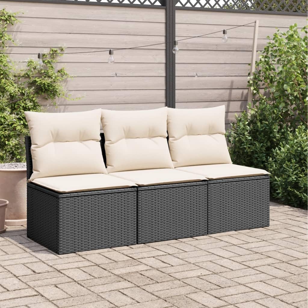 Gecheer Divano da Giardino a 3 Posti con Cuscini Nero in Polyrattan,Divani,da Giardino,per Esterno,Salottini,Salotto da Giardino,da Esterno,Divano Modulare,Set da Giardino,366015